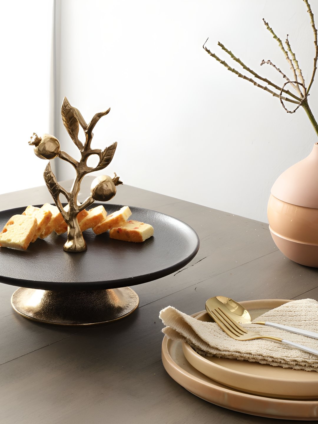 

Decor de Maison Gold Toned & Black Pomegranate Brass Cake Stand