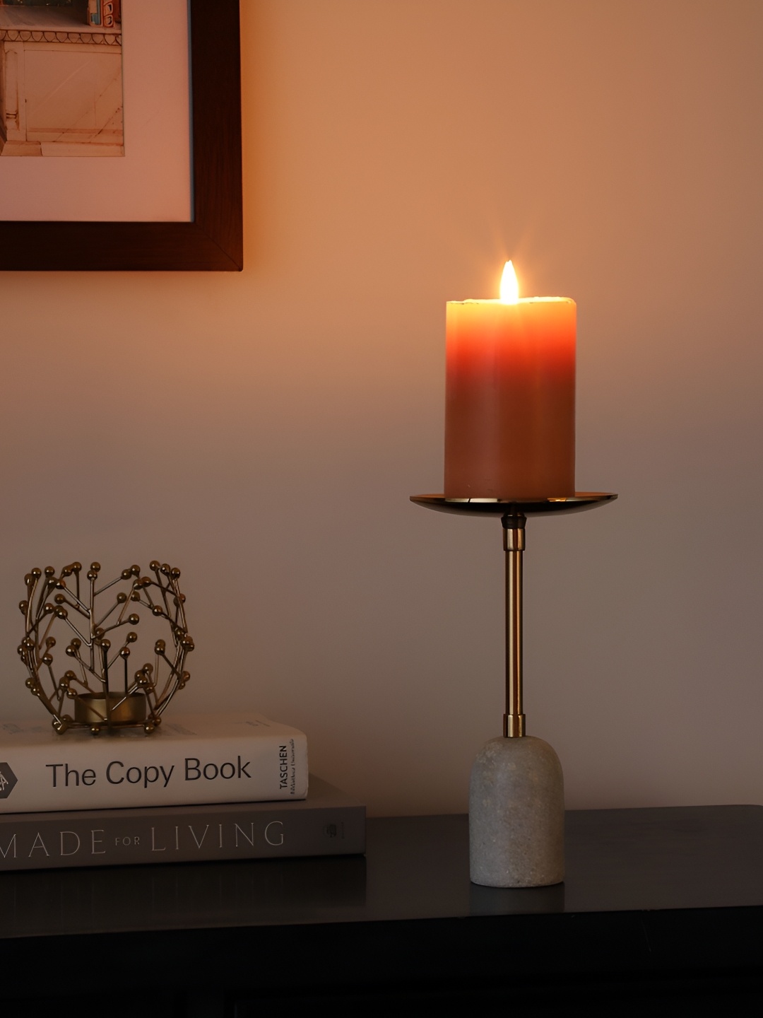 

Decor de Maison Gold Toned & White Pillar Aluminium Candle Holder