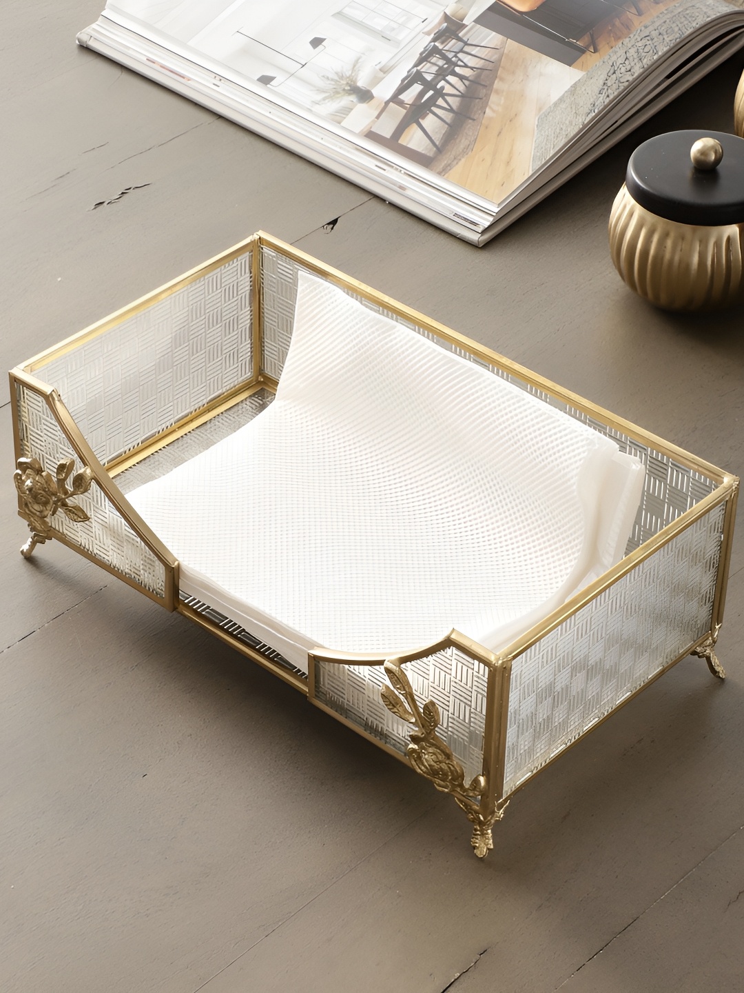 

Decor de Maison White & Gold Toned Citri Open Tissue Holders