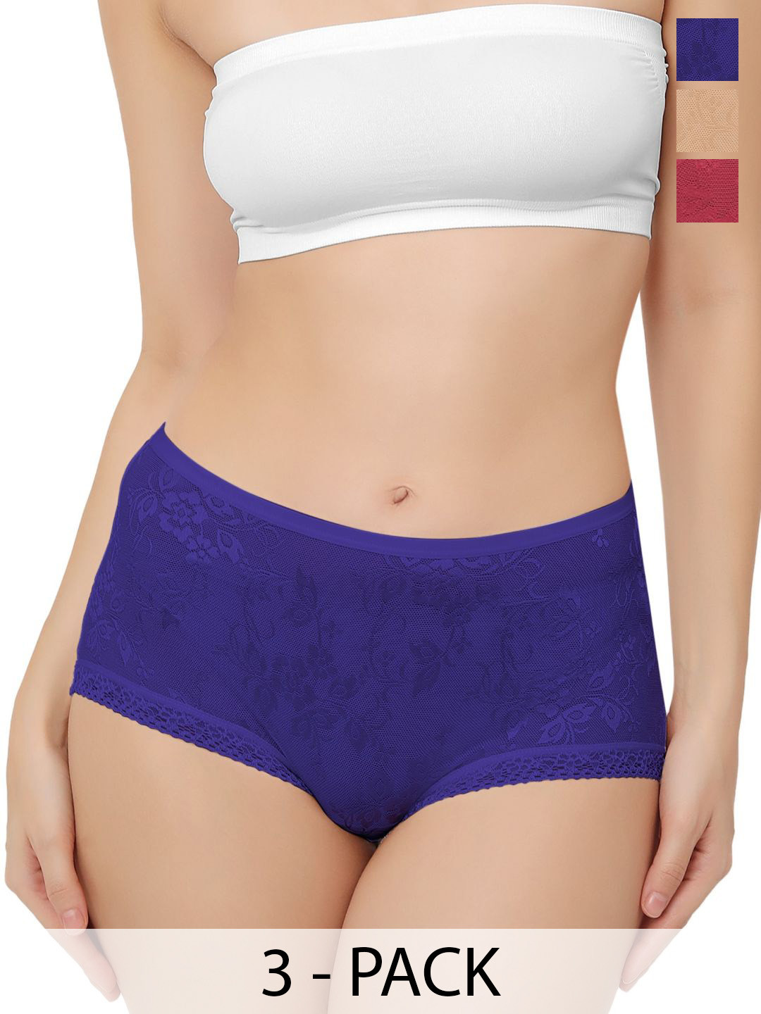 

Bella Voste Women Pack Of 3 Lace Mid-Rise Hipster Briefs, Blue