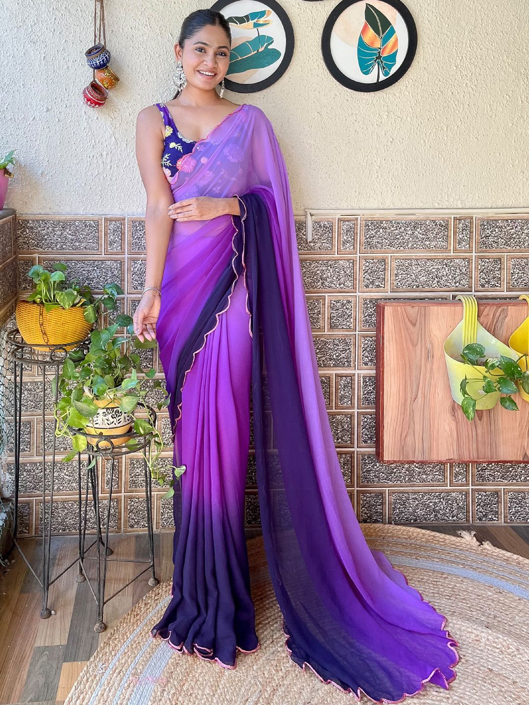 

Panzora Ombre Embroidered Saree, Purple