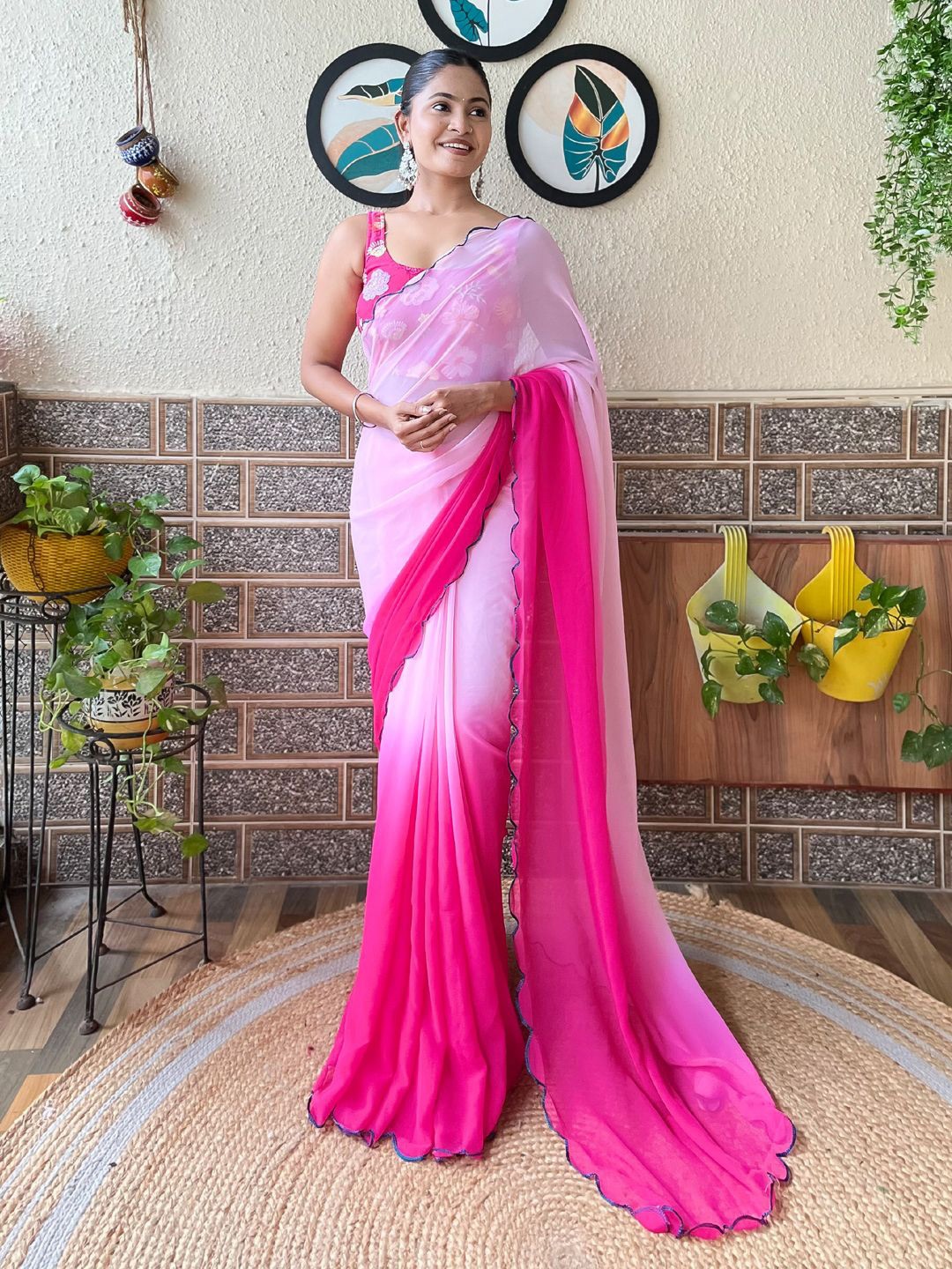 Panzora Ombre Solid Saree, Pink