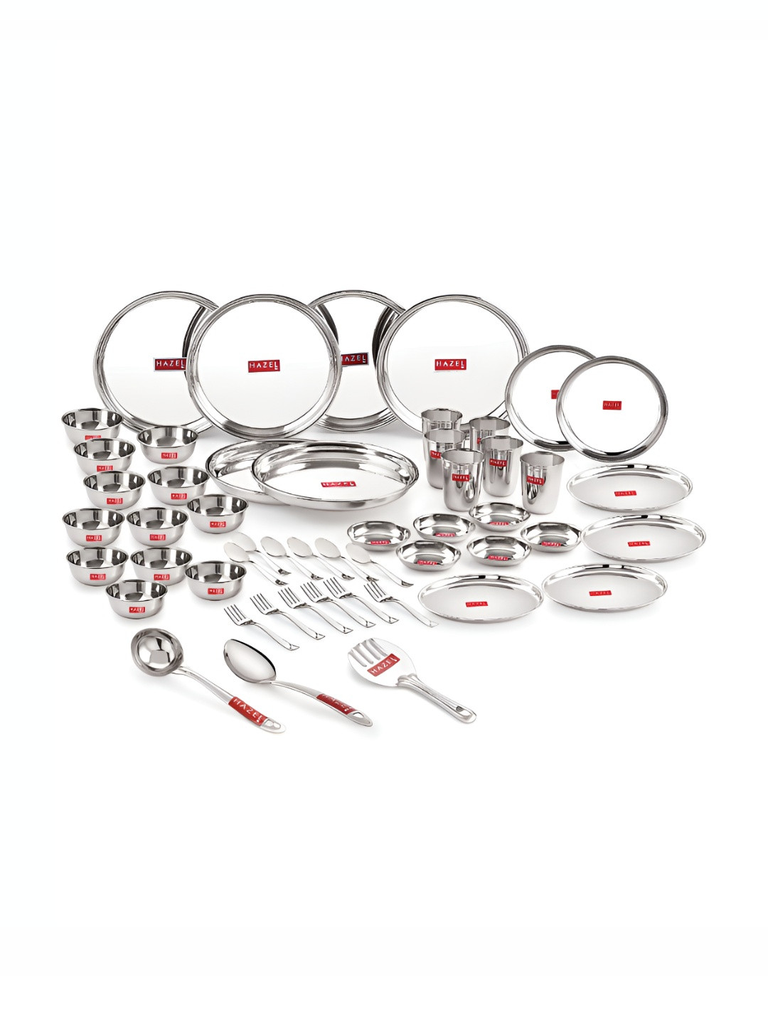 

HAZEL Silver Toned 51 Pieces Stainless Steel Glossy Dinner Set