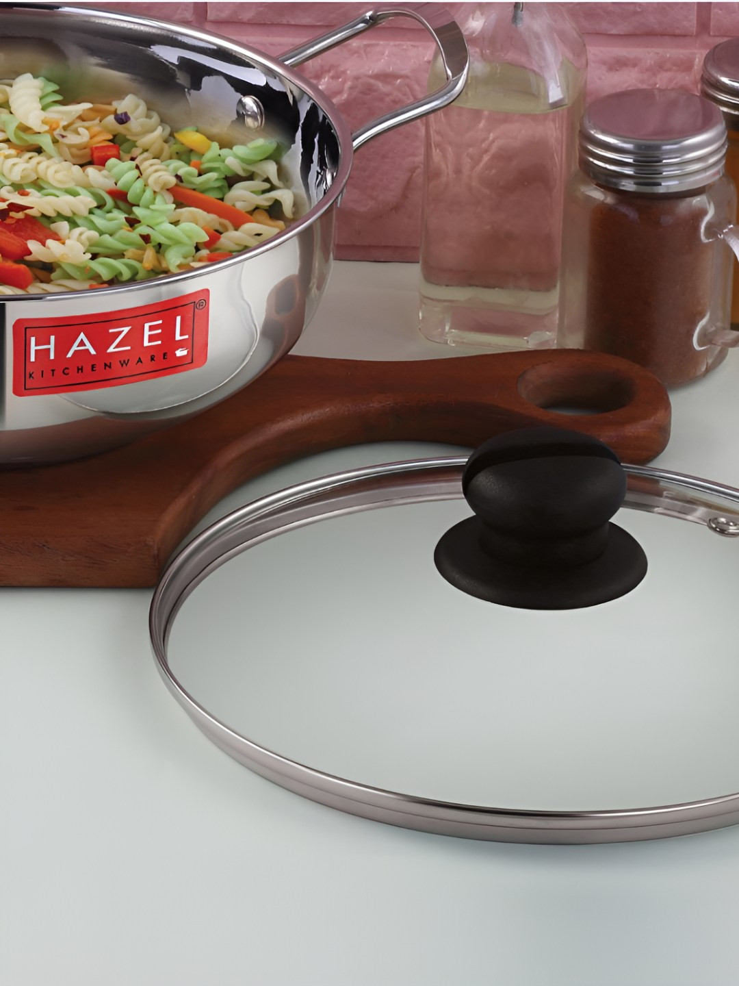 

HAZEL Transparent & Black Glass Cookware Lid With Knob