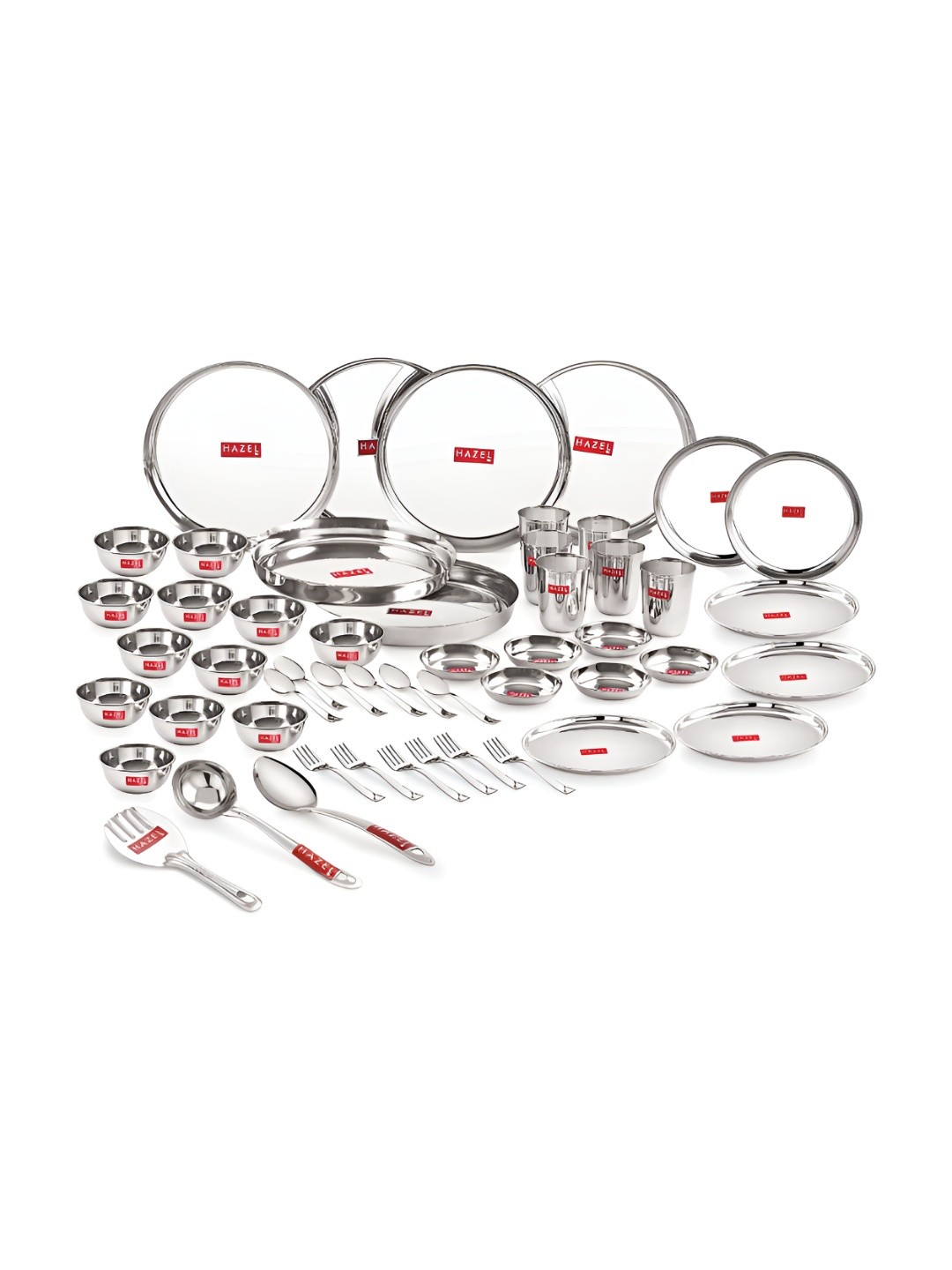 

HAZEL Silver Toned 51 Pieces Stainless Steel Glossy Dinner Set