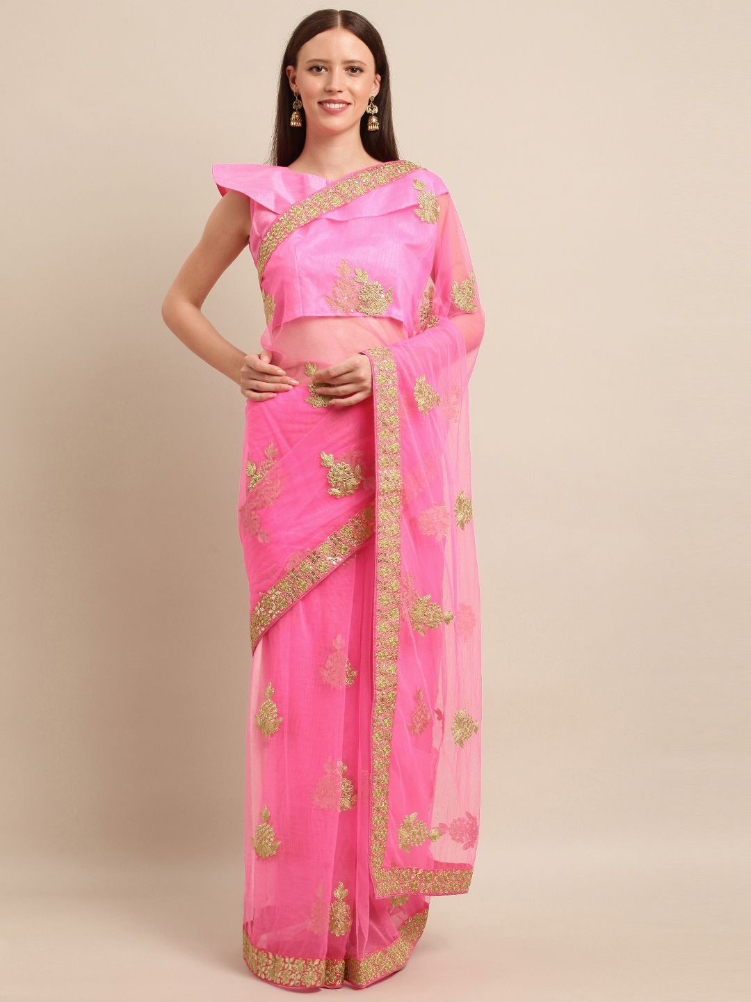 

KULNAARI Embroidered Saree With Blouse Piece, Pink