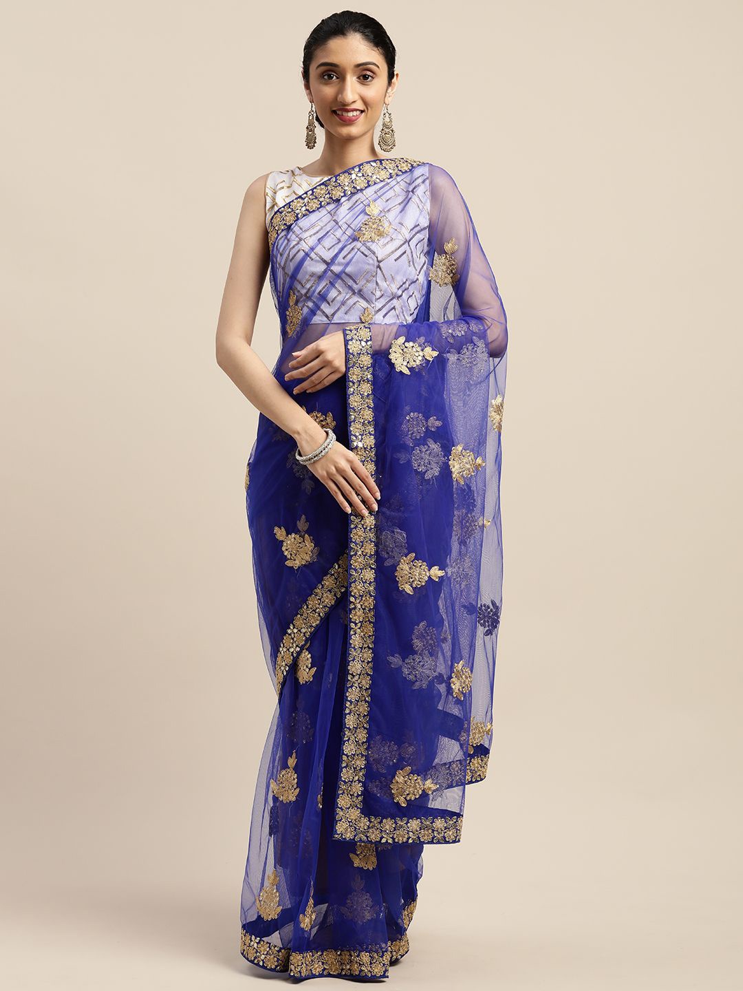 

KULNAARI Ethnic Motifs Embroidered Saree, Blue