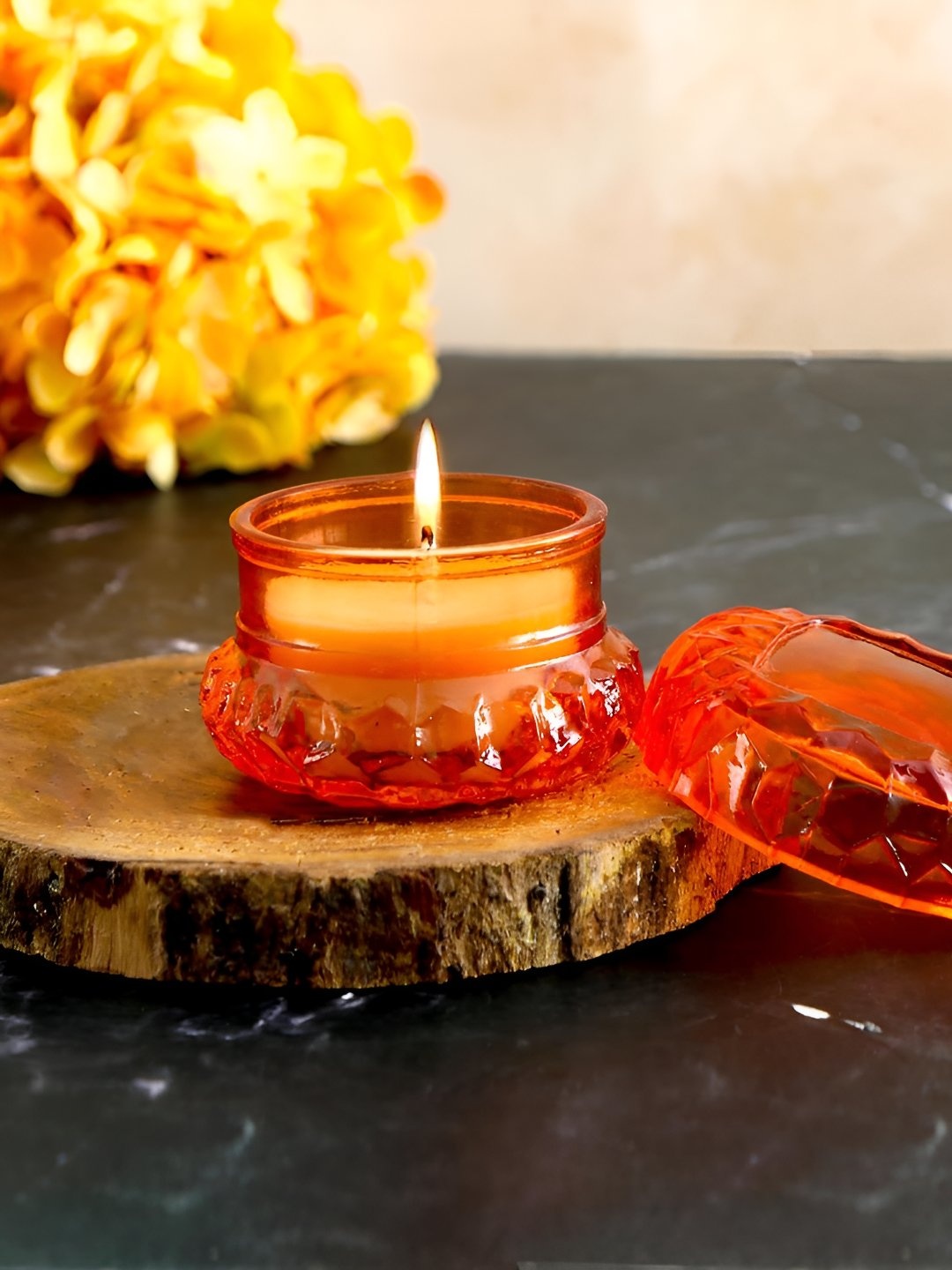 

THE HOME CO. Orange Candle Holder with lid