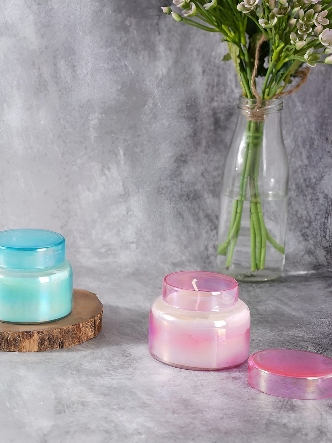 

THE HOME CO. Blue Glass Jar Candle Holder