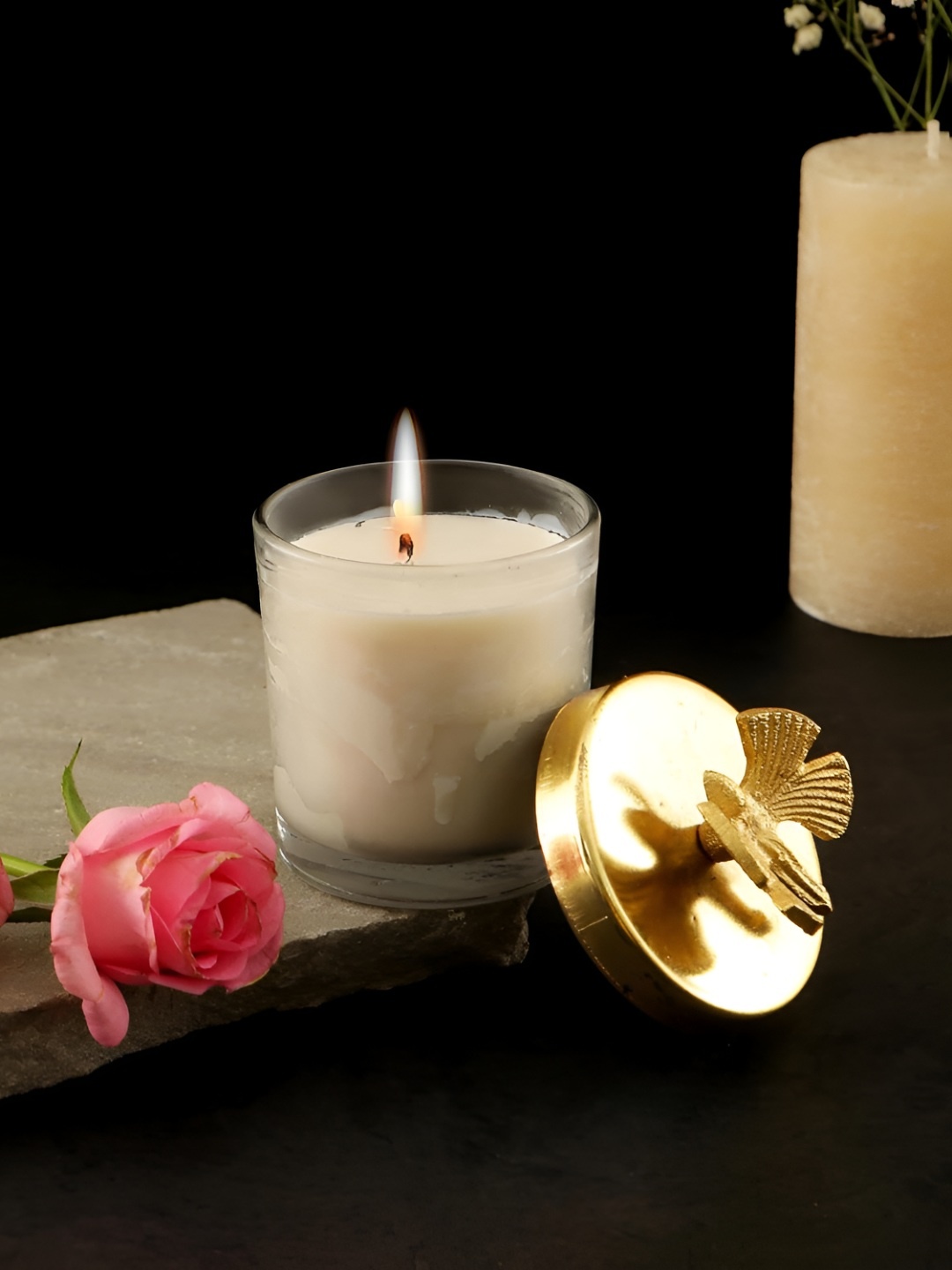 

THE HOME CO. Transparent & Gold Toned Glass Candle Holder