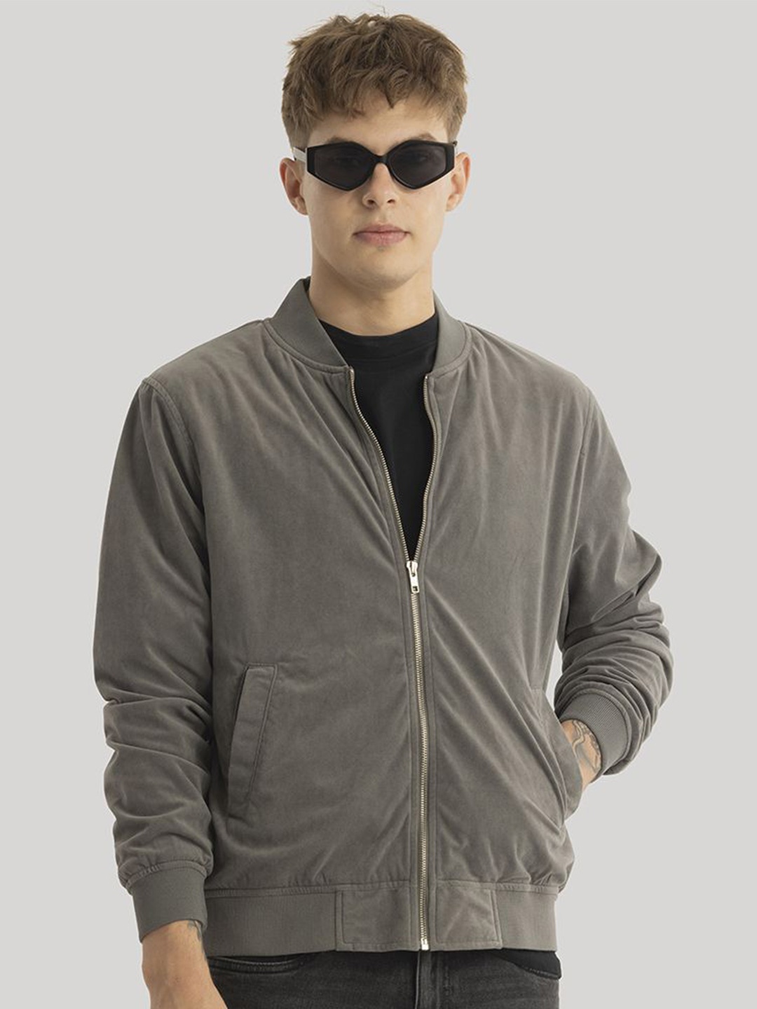 

Snitch Men Solid Bomber Jacket, Grey