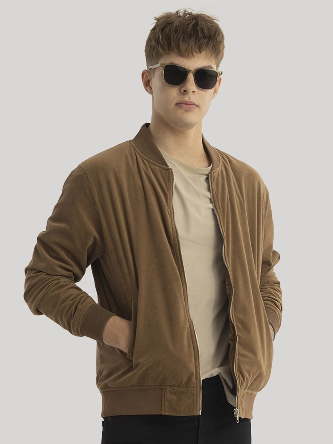 

Snitch Men Solid Bomber Jacket, Brown