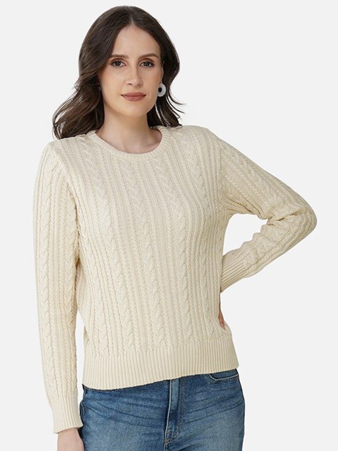 

JoE Hazel Women Cable Knit Pullover, Cream