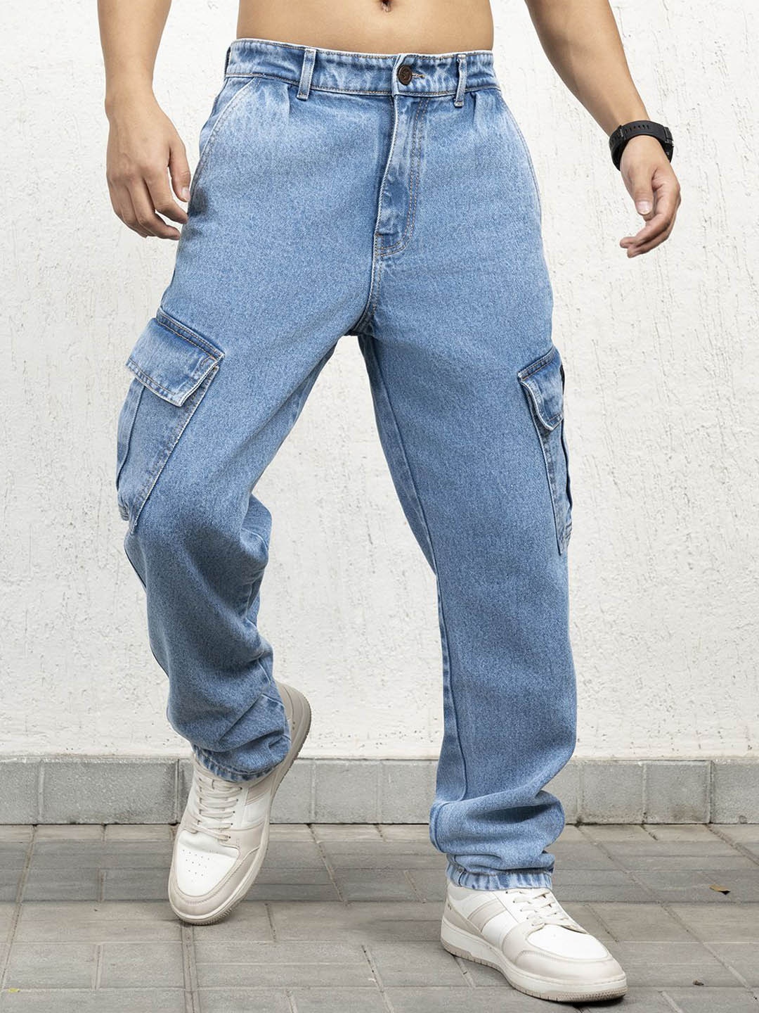 

Hubberholme Men Relaxed Fit Mid-Rise Cargo Jeans, Blue