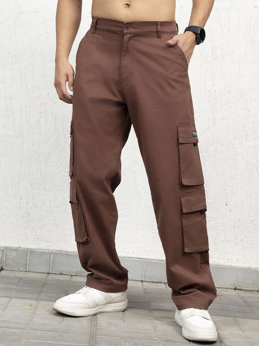 

Hubberholme Men Loose Fit Cargos Trousers, Brown