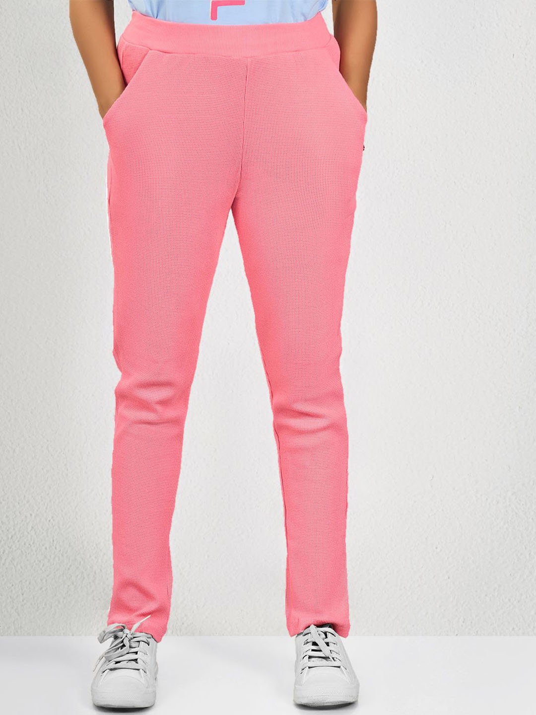 

MAYSIXTY Women Pure Cotton Mid-Rise Solid Track Pants, Pink