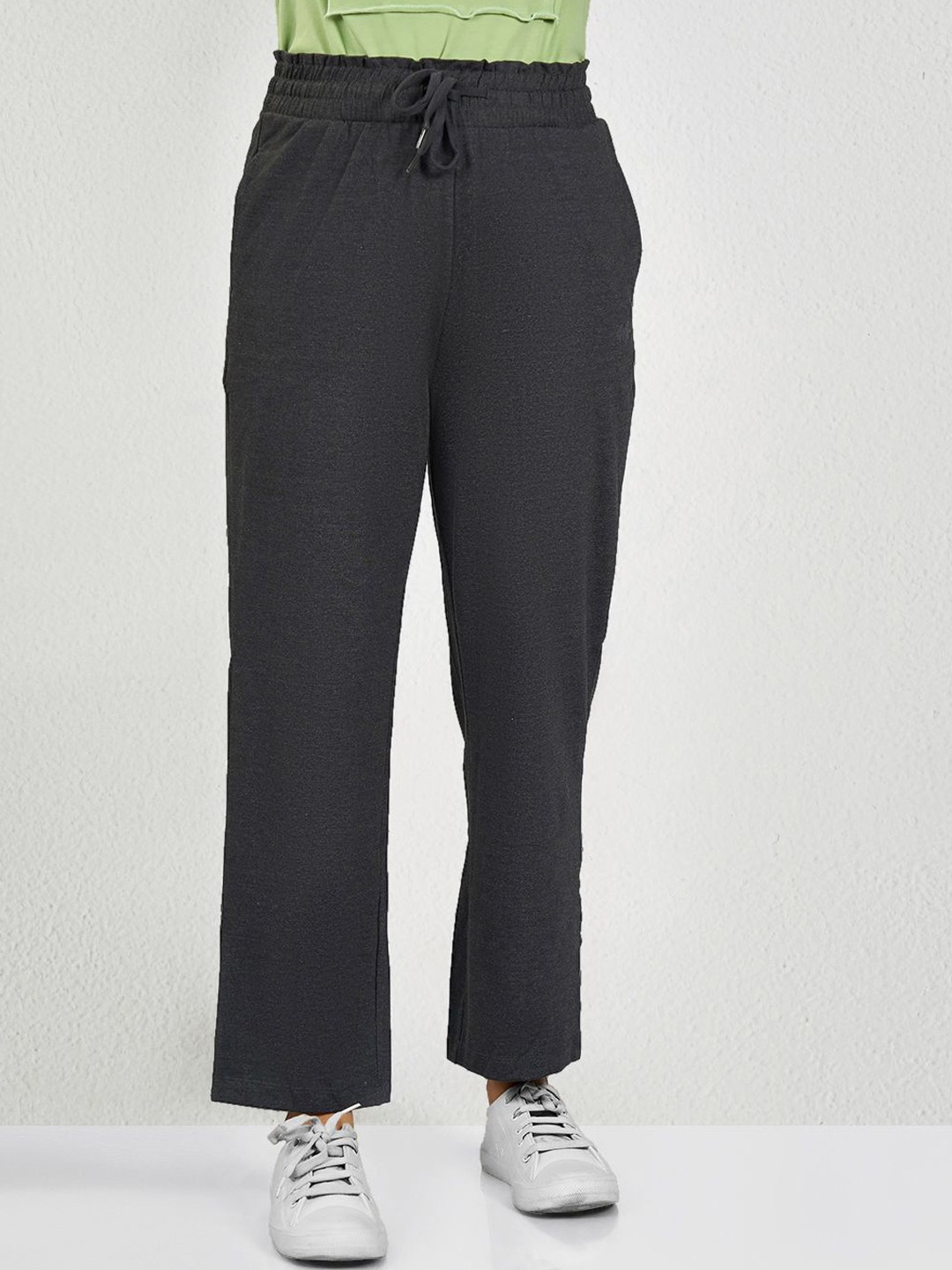 

MAYSIXTY Women Pure Cotton Hise-Rise Track Pants, Grey