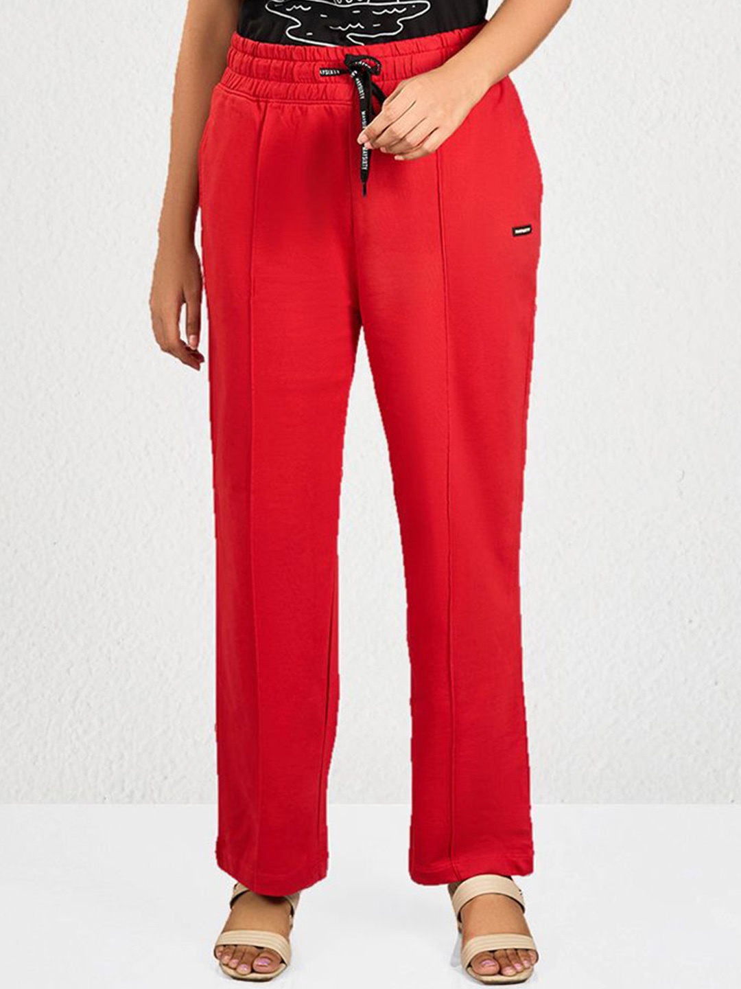 

MAYSIXTY Women Regular Fit Mid-Rise Cotton Track Pants, Red