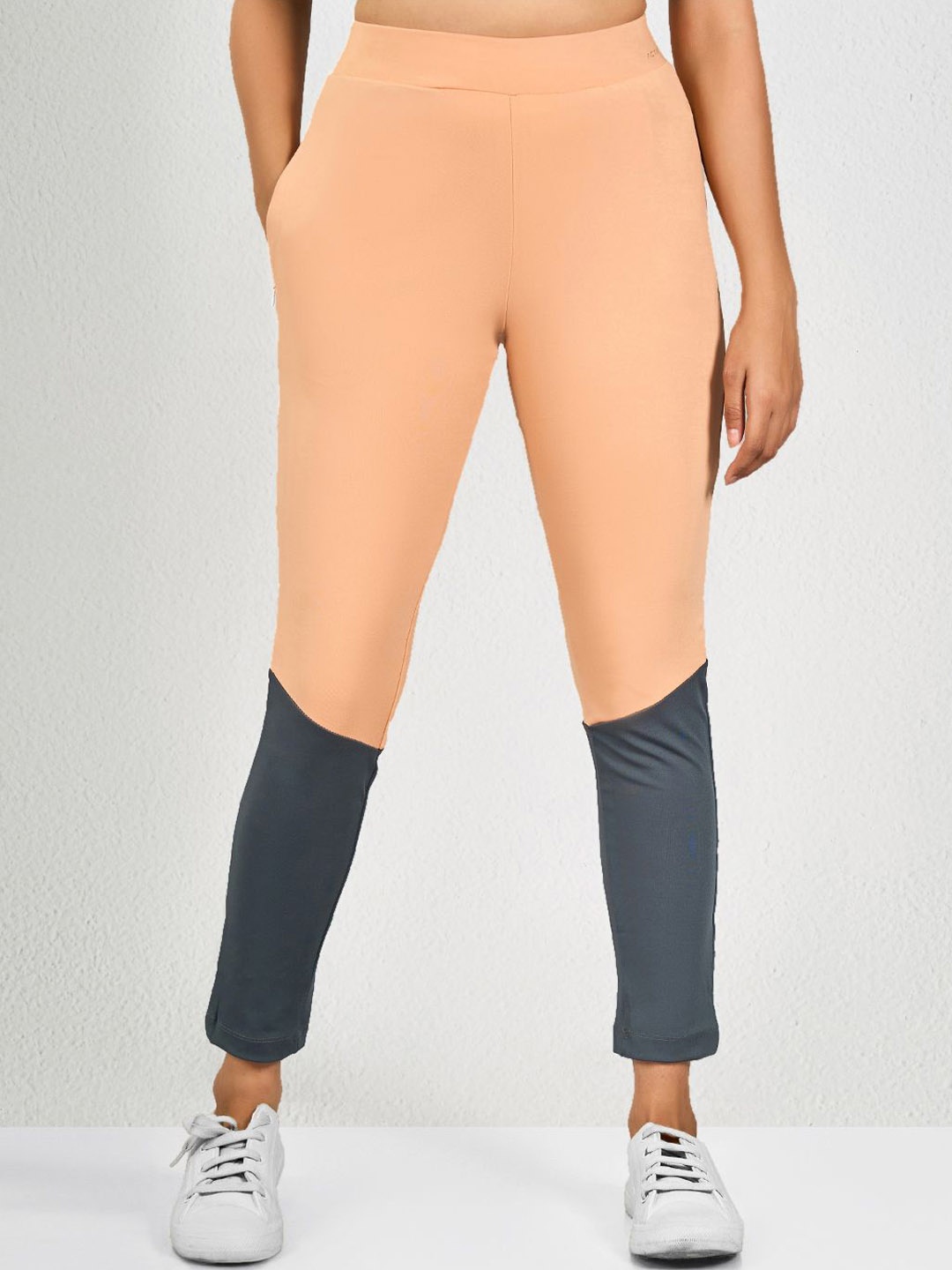 MAYSIXTY Women Colorblocked Ankle Length Yoga Tights, Peach