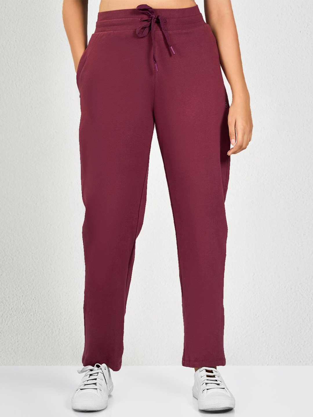 

MAYSIXTY Women Cotton Mid-Rise Track Pants, Maroon