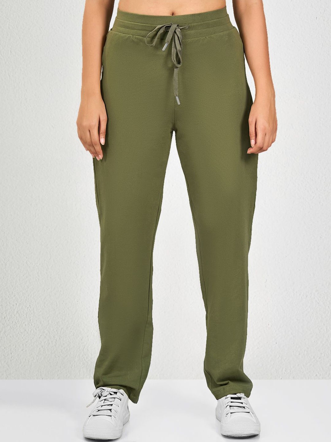 

MAYSIXTY Women Cotton Mid-Rise Track Pants, Green