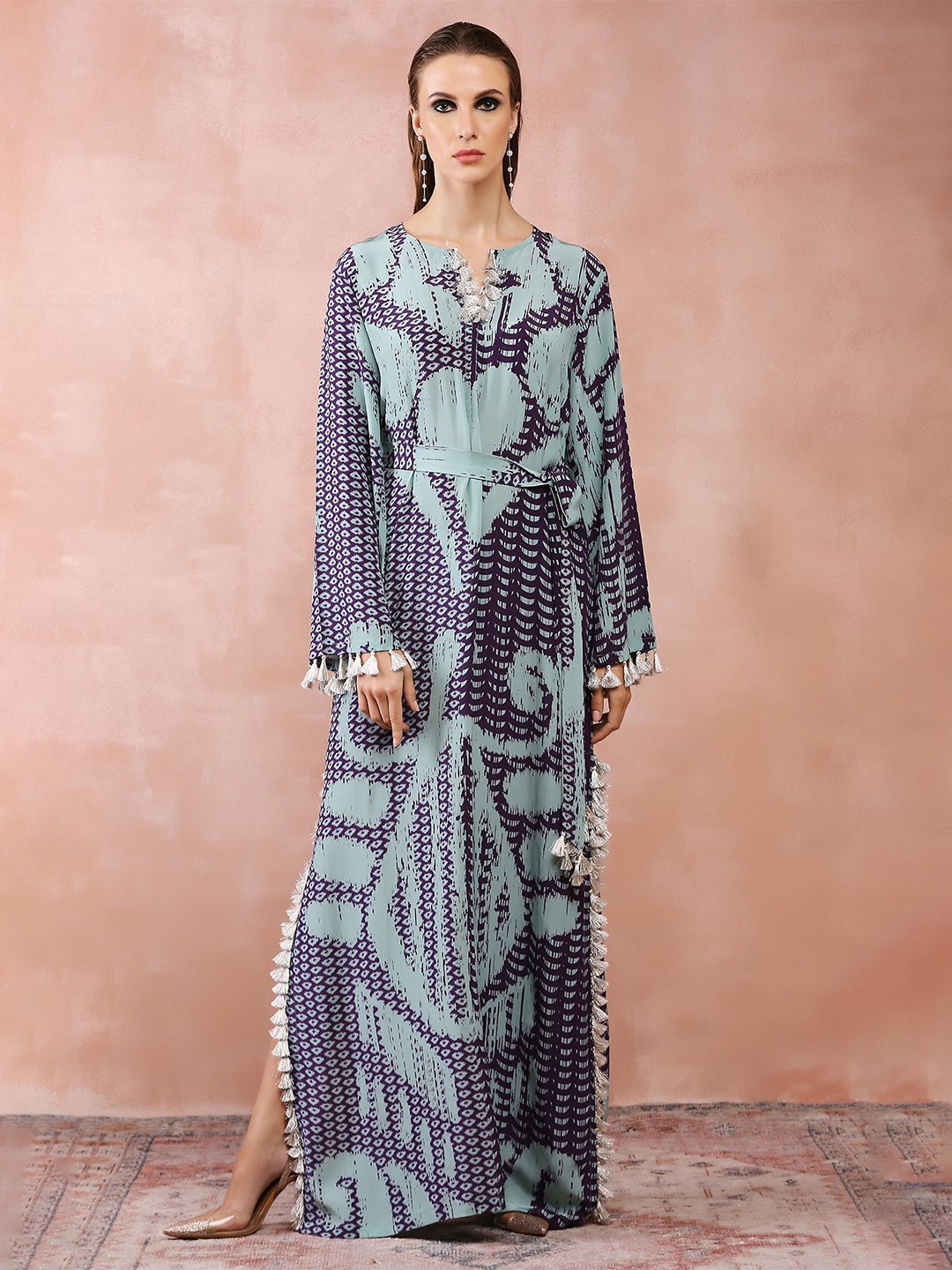 

PS PRET BY PAYAL SINGHAL Printed Kaftan Maxi Dress With Belt, Purple