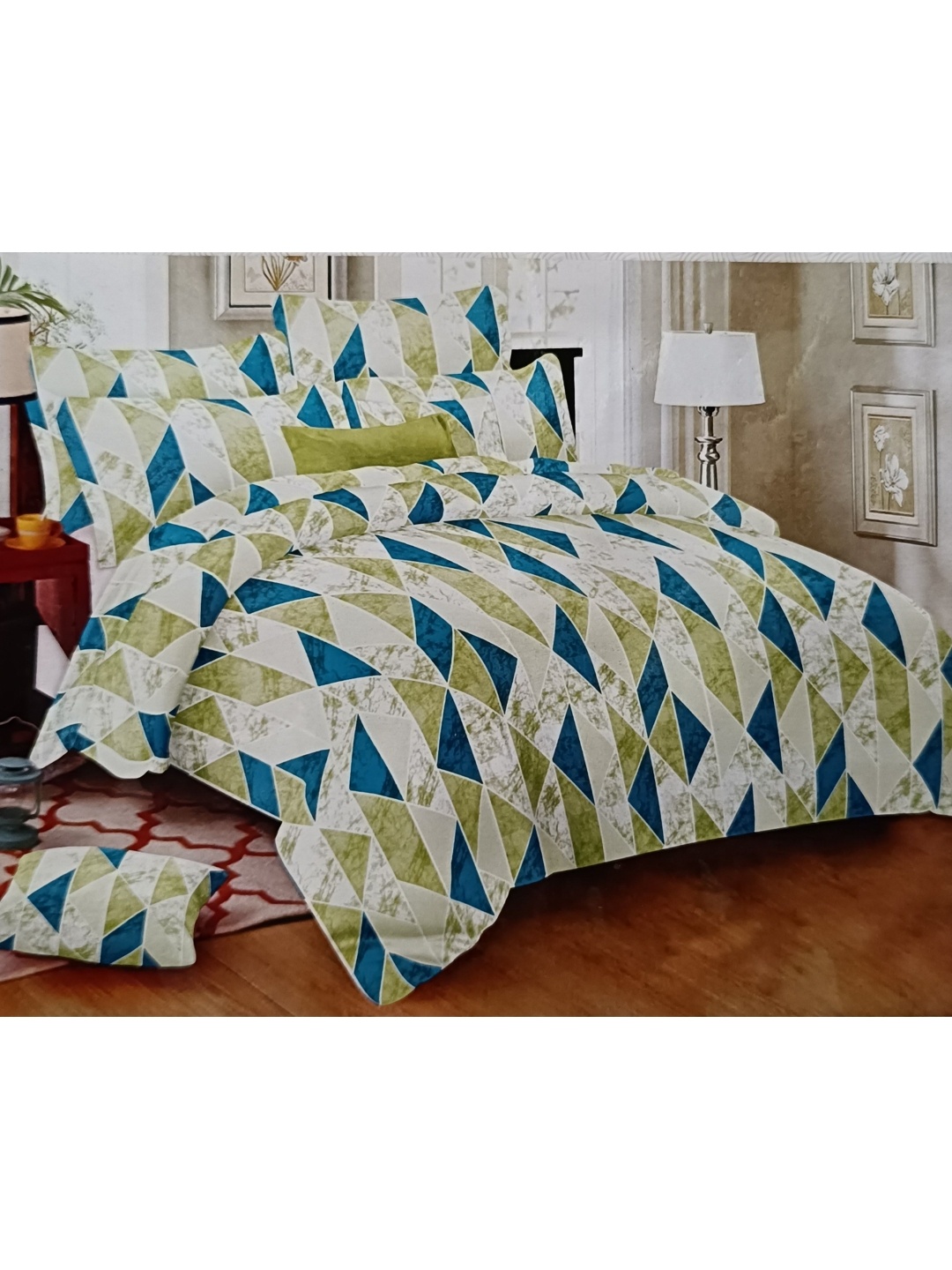 

Signature White & Green Geometric 180 TC King Bedsheet with 2 Pillow Covers
