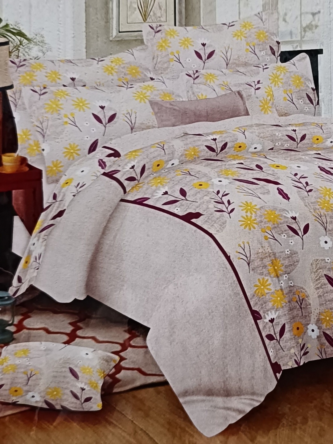 

Signature Grey & Yellow Floral 180 TC King Bedsheet with 2 Pillow Covers