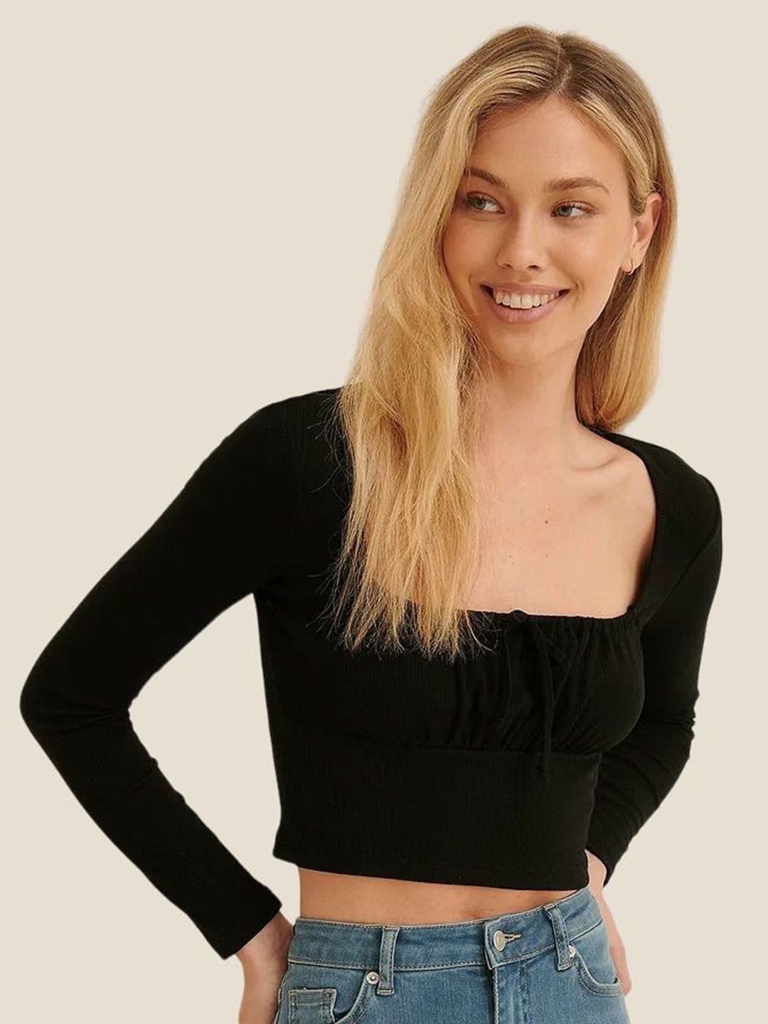 

Dracht Women Cotton Square Neck Crop Top, Black