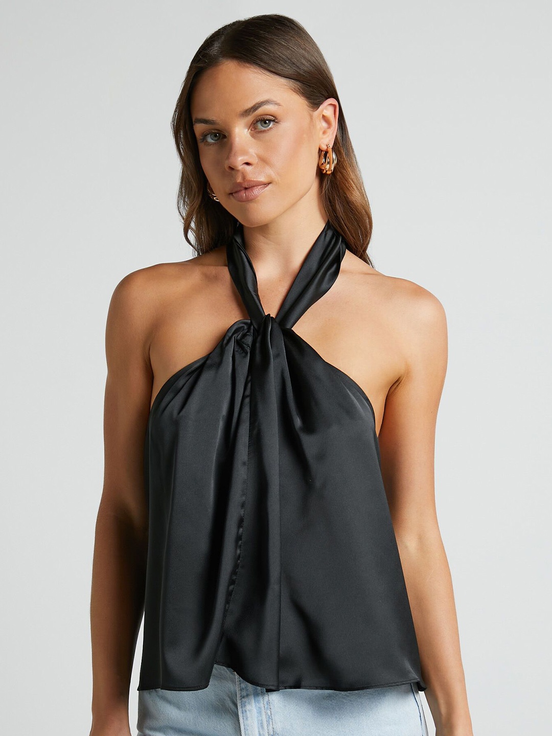 

Dracht Halter Neck Satin Top, Black