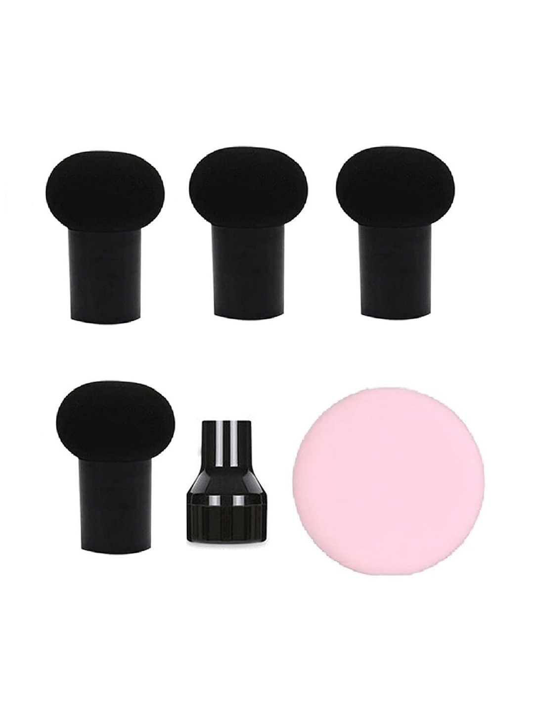 

Facejewel Set Of 4 Mushroom Shape Makeup Sponge & 1 Round Powder Puff, Black