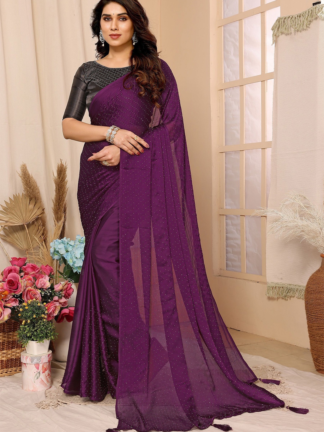 

VEDANT VASTRAM Beads and Stones Saree with Tassels, Purple