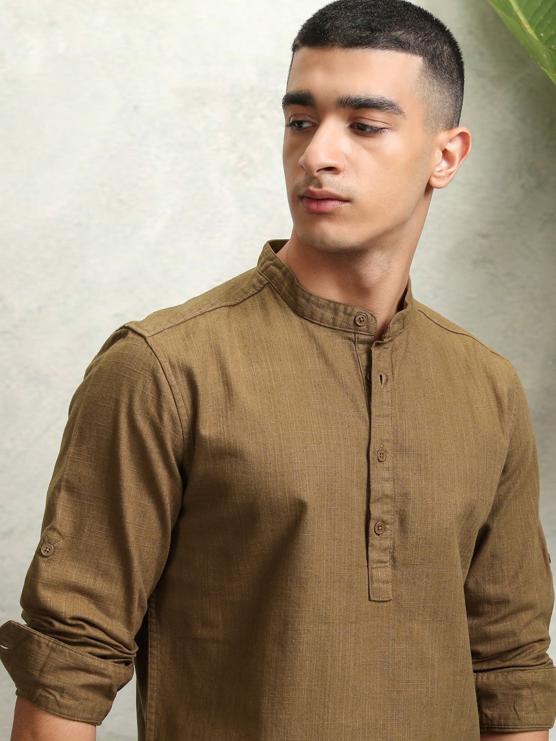 

HIGHLANDER Men Mandarin Collar Solid Cotton Casual Shirt, Mustard