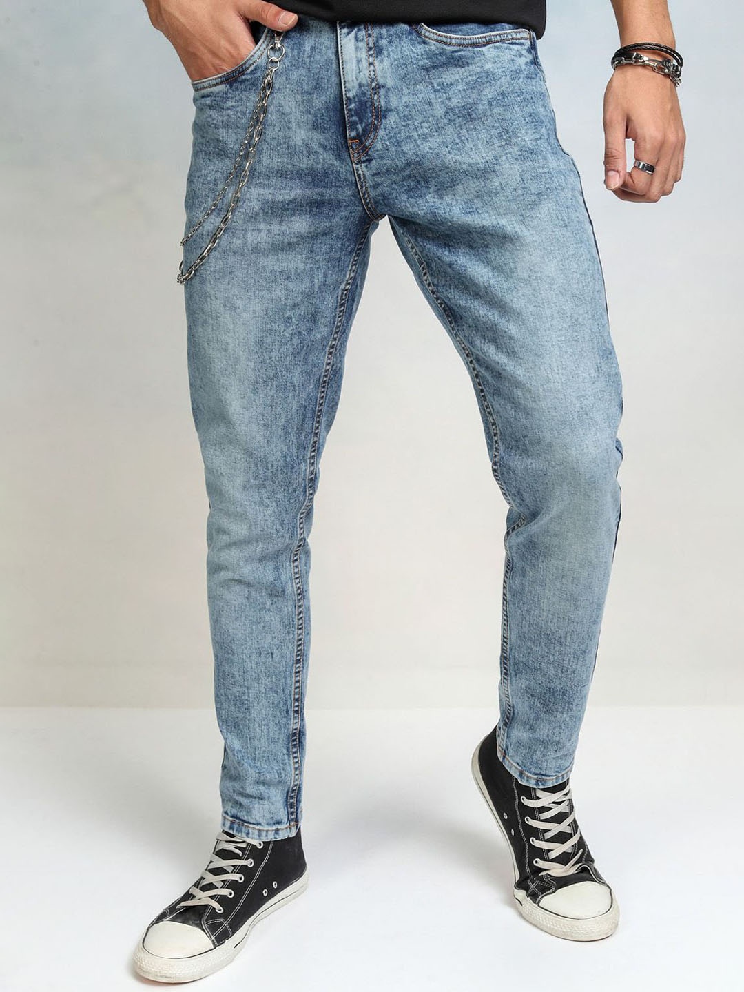 

HIGHLANDER Men Tapered Fit Heavy Fade Stretchable Jeans, Blue