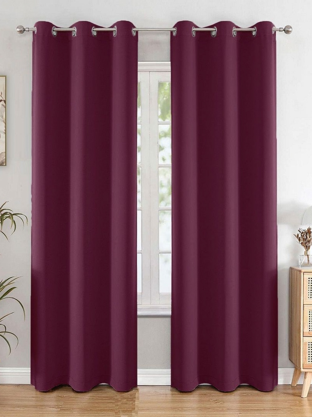 

HOMEMONDE Burgundy 2 Pieces Black Out Door Curtains