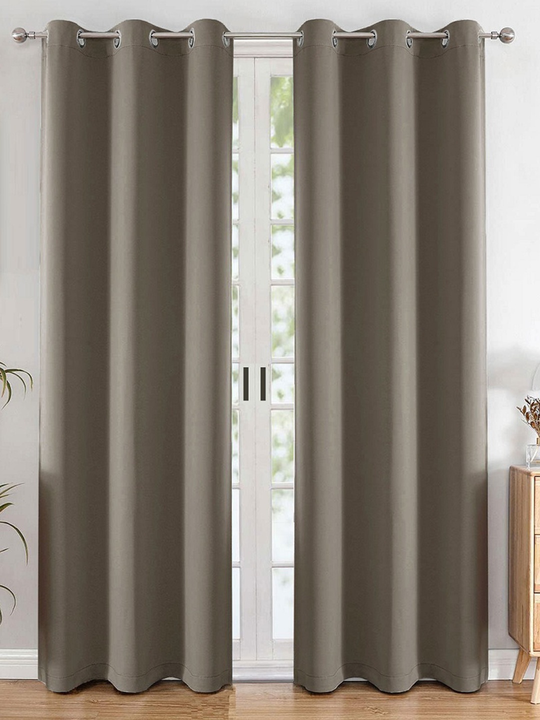 

HOMEMONDE Grey 2 Pieces Black Out Long Door Curtain