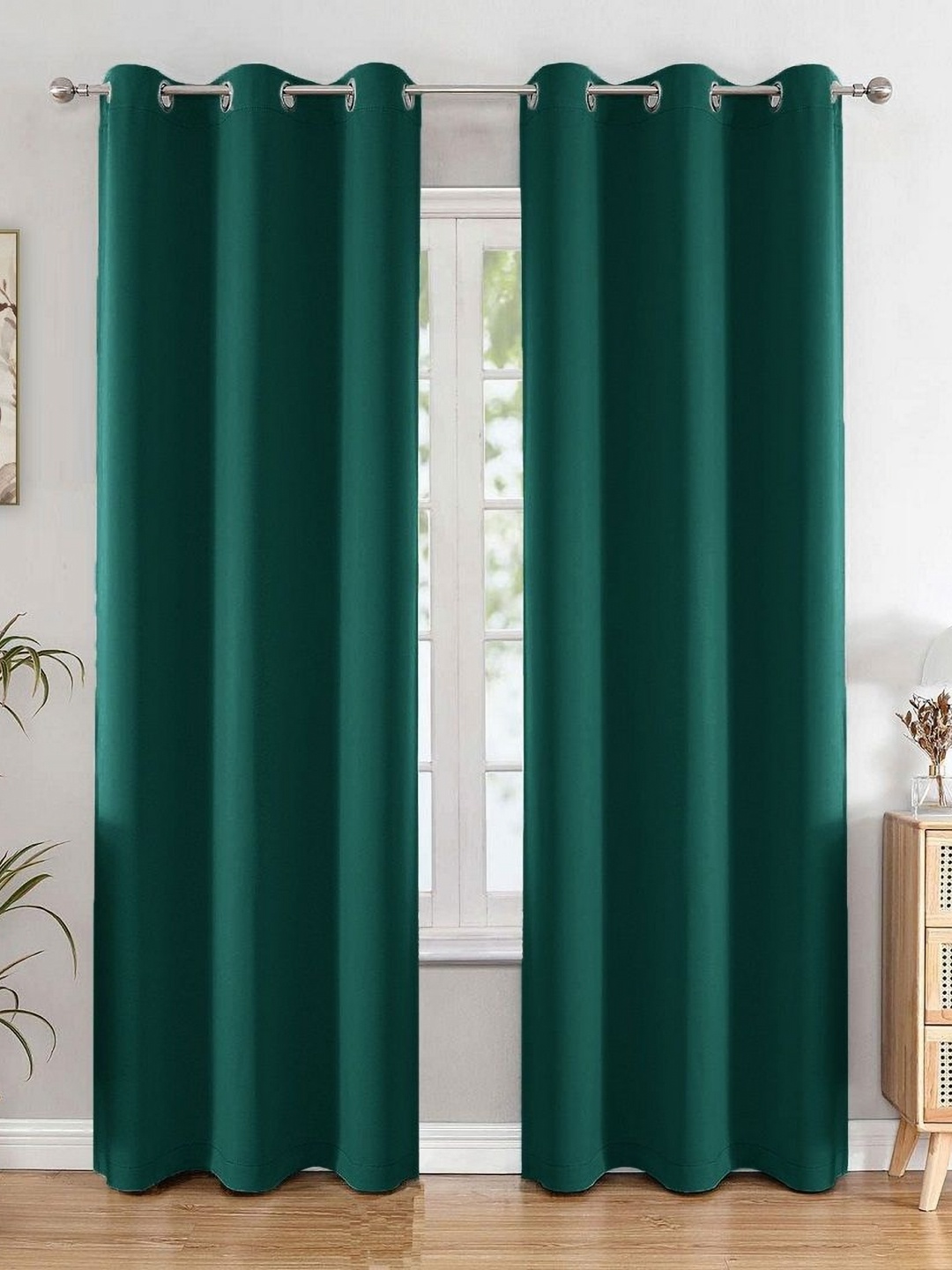 

HOMEMONDE Green 2 Pieces Black Out Door Curtains