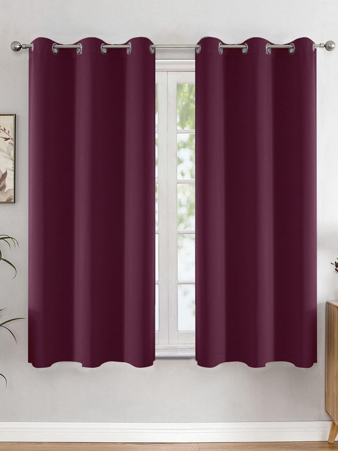 

HOMEMONDE Burgundy 2 Pieces Black Out Window Curtains