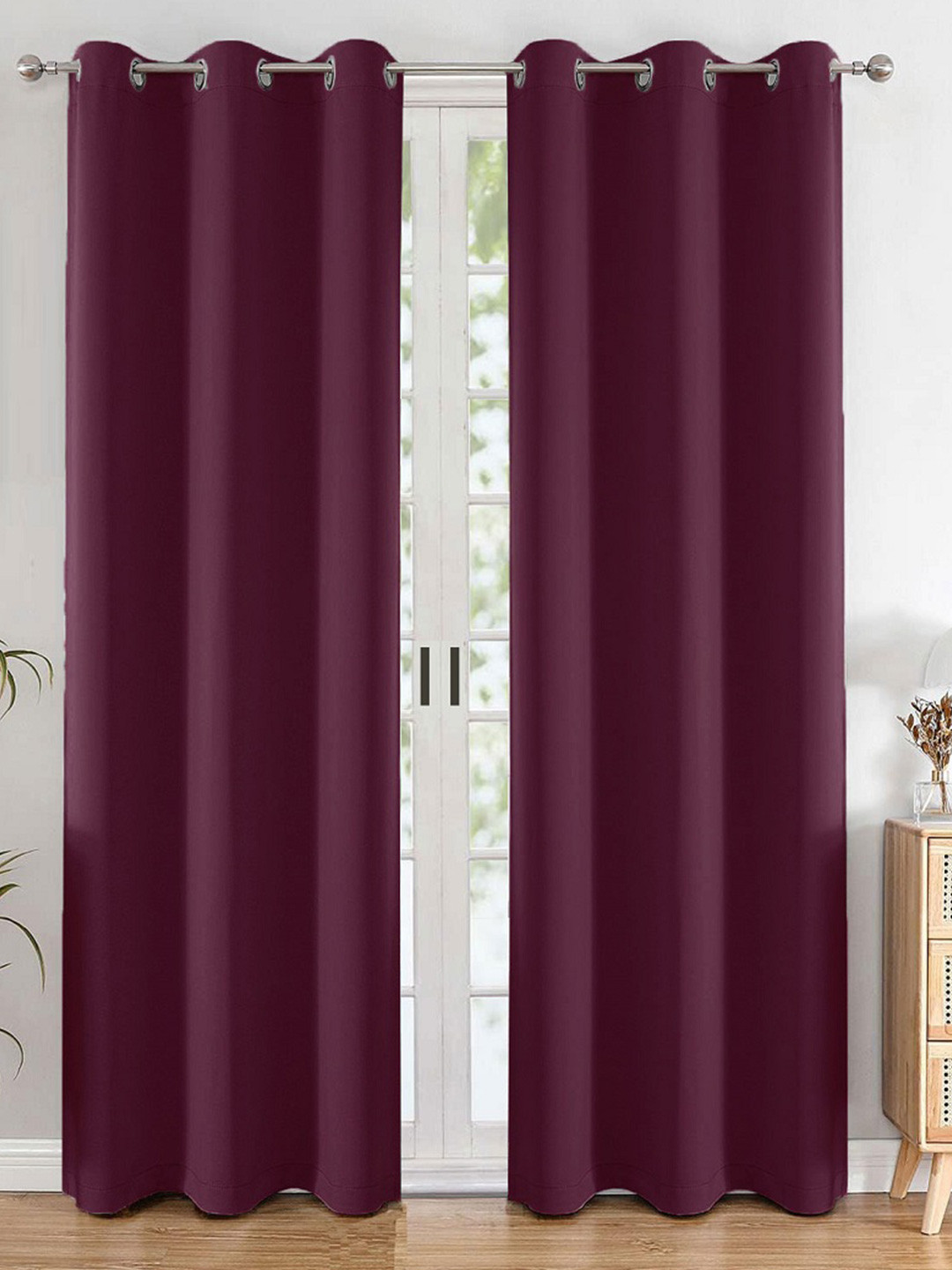 

HOMEMONDE Burgundy 2 Pieces Black Out Long Door Curtains