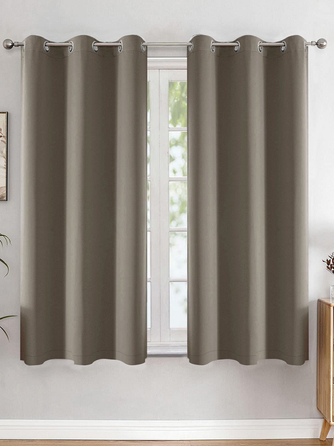 

HOMEMONDE Grey 2 Pieces Black Out Window Curtain