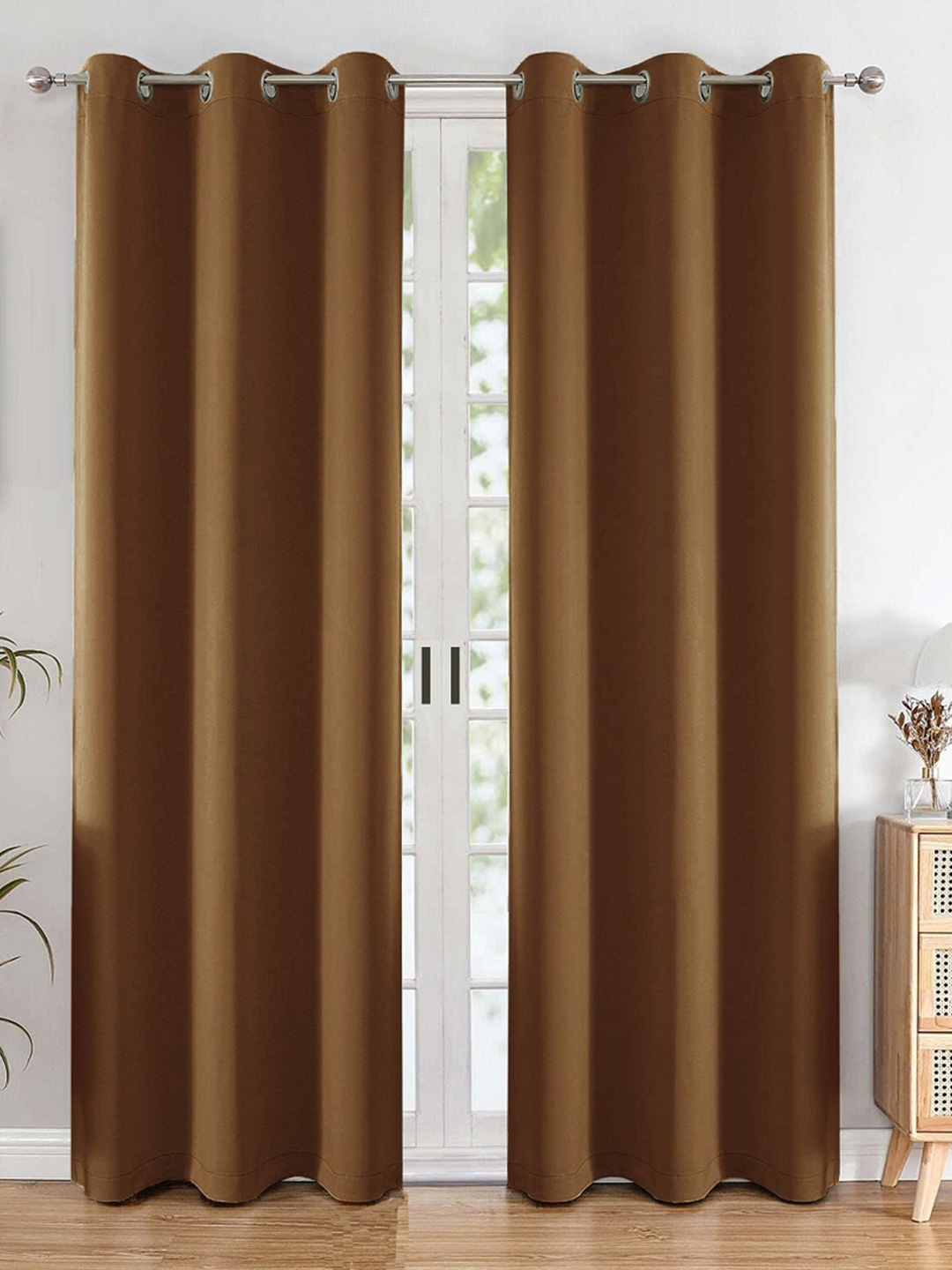 

HOMEMONDE Mustard 2 Pieces Black Out Door Curtains