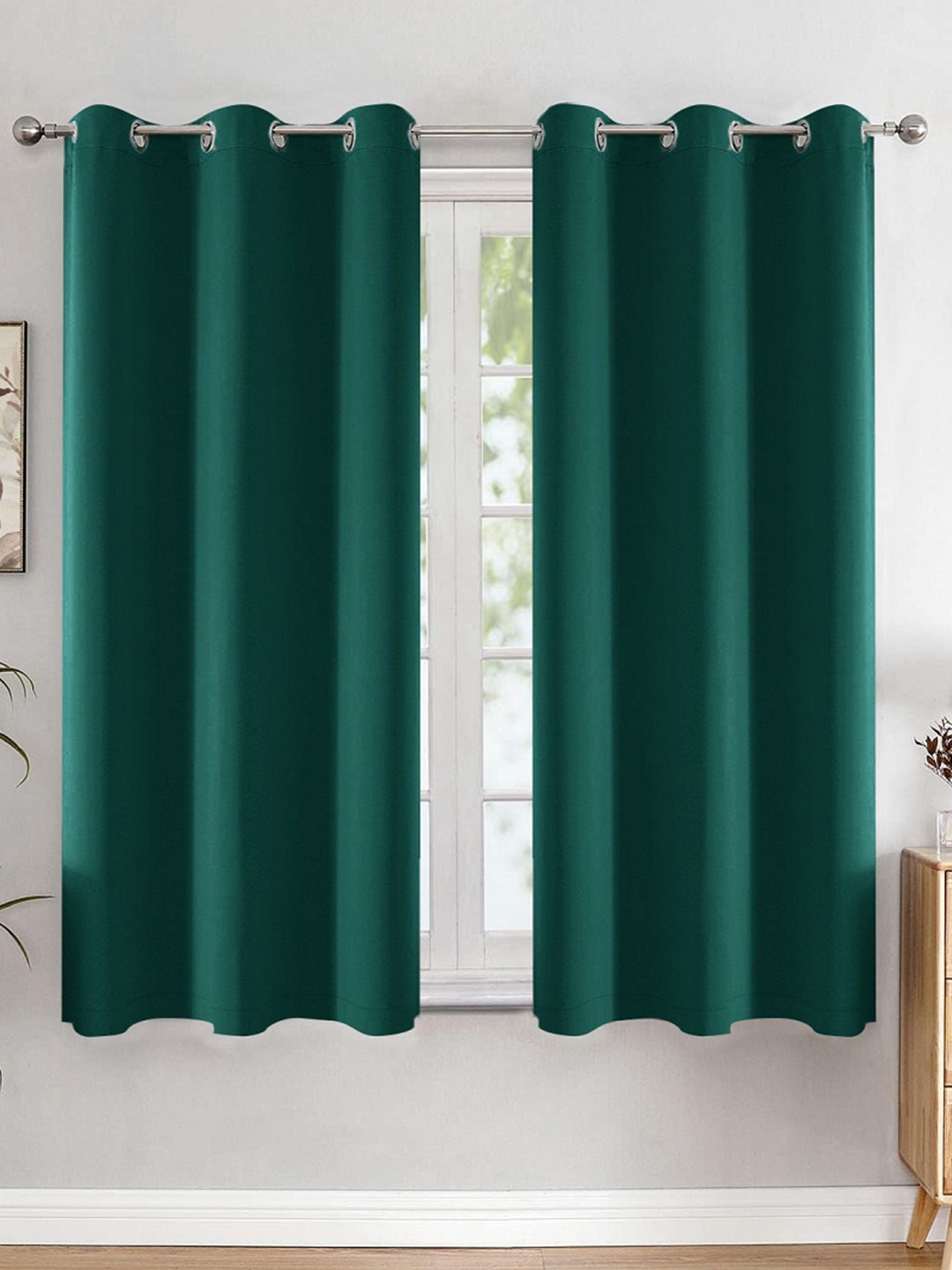 

HOMEMONDE Green 2 Pieces Black Out Window Curtains