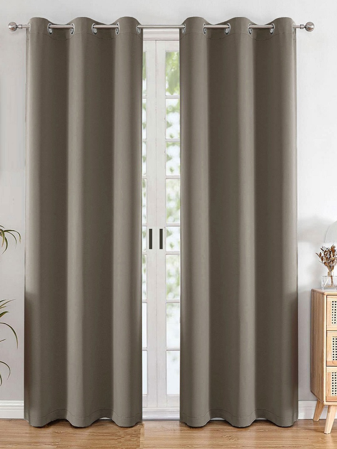 

HOMEMONDE Grey 2 Pieces Black Out Long Door Curtain