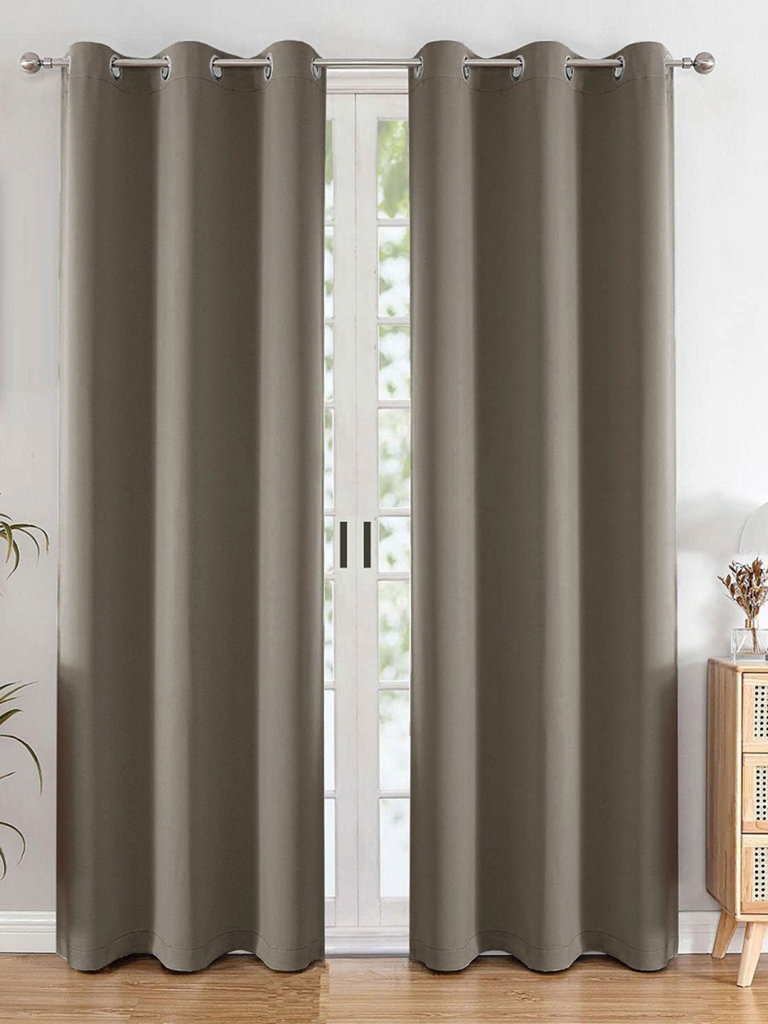 

HOMEMONDE Grey 2 Pieces Black Out Door Curtains