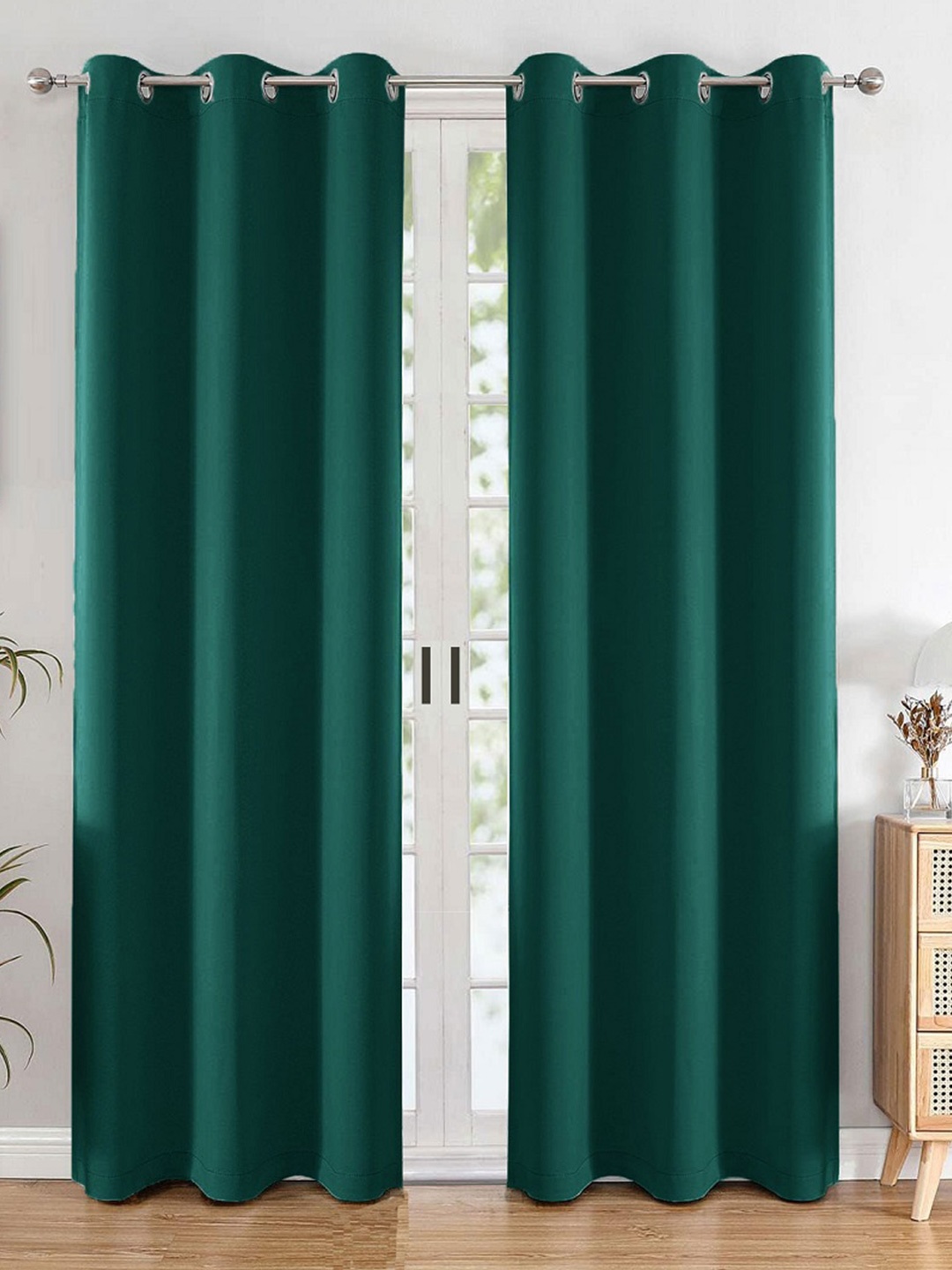 

HOMEMONDE Green 2 Pieces Black Out Long Door Curtains