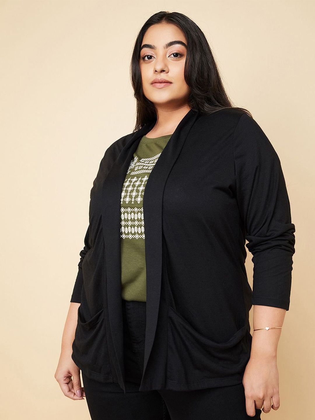 

max Plus Size Acrylic Open Front Shrug, Black