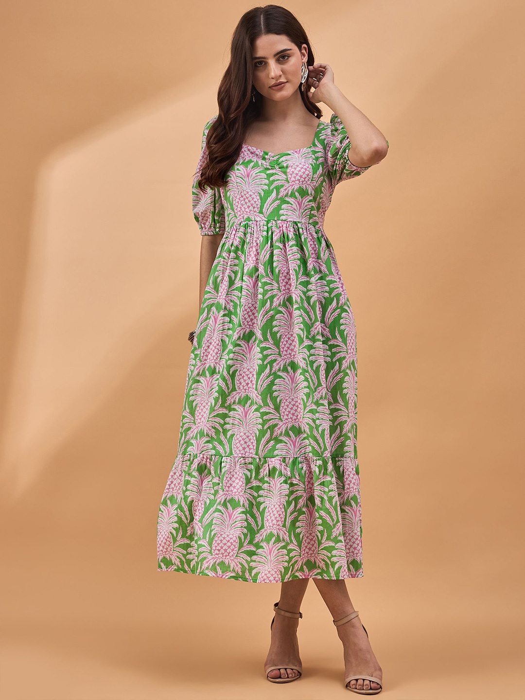 

all about you Tropical Printed Midi Fit and Flare Dress, Pink