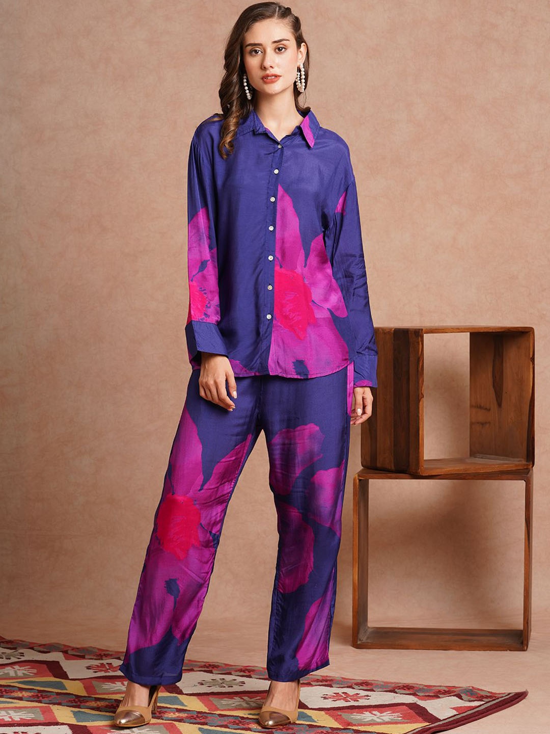 

FASHOR Abstract Printed Shirt & Trouser, Blue