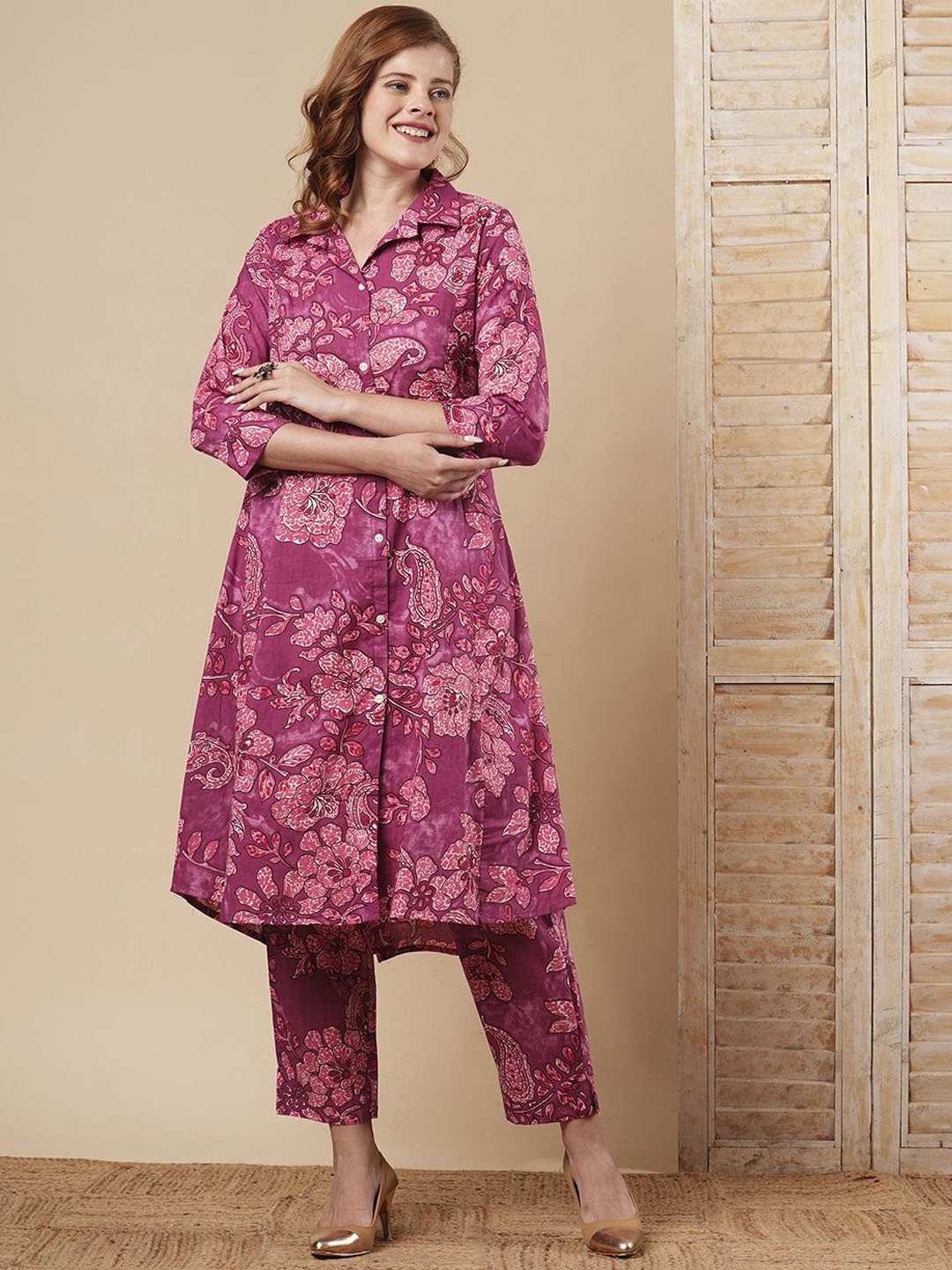 

FASHOR Floral Printed Tunic & Trouser, Mauve