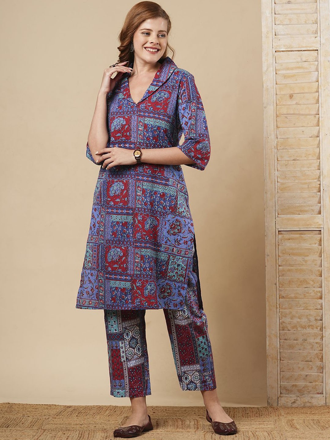 

FASHOR Floral Printed Straight Fit Tunic With Trouser, Purple